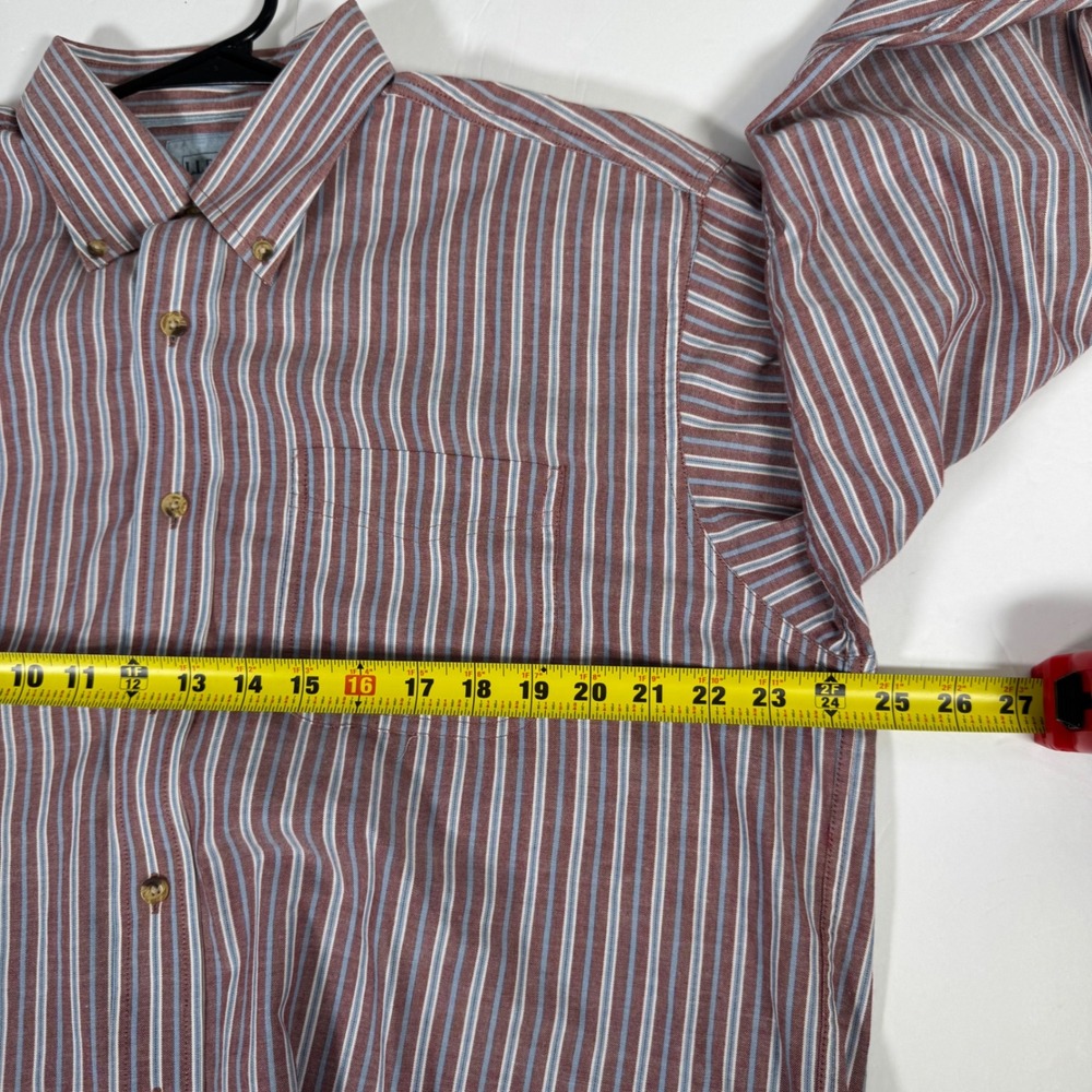 LL Bean Button Down Shirt Mens Large L Red Blue Striped Long Sleeve Cotton - Picture 6 of 11